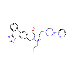 CCCc1nc(CN2CCN(c3ccccn3)CC2)c(C=O)n1Cc1ccc(-c2ccccc2-c2nnn[nH]2)cc1 ZINC000026290201