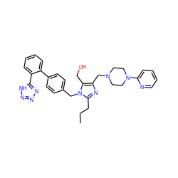 CCCc1nc(CN2CCN(c3ccccn3)CC2)c(CO)n1Cc1ccc(-c2ccccc2-c2nnn[nH]2)cc1 ZINC000026376267