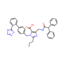 CCCc1nc(CNC(=O)C(c2ccccc2)c2ccccc2)c(C(=O)O)n1Cc1ccc(-c2ccccc2-c2nnn[nH]2)cc1 ZINC000026285496