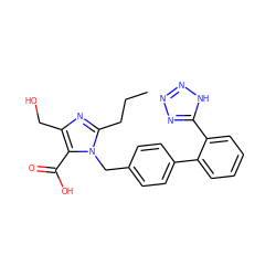 CCCc1nc(CO)c(C(=O)O)n1Cc1ccc(-c2ccccc2-c2nnn[nH]2)cc1 ZINC000013745659