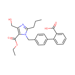 CCCc1nc(CO)c(C(=O)OCC)n1Cc1ccc(-c2ccccc2C(=O)O)cc1 ZINC000013745639