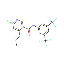 CCCc1nc(Cl)ncc1C(=O)Nc1cc(C(F)(F)F)cc(C(F)(F)F)c1 ZINC000013814651