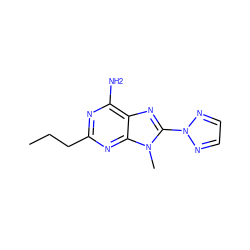 CCCc1nc(N)c2nc(-n3nccn3)n(C)c2n1 ZINC000013674874