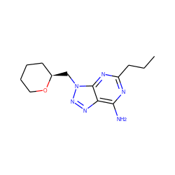 CCCc1nc(N)c2nnn(C[C@@H]3CCCCO3)c2n1 ZINC000084729680