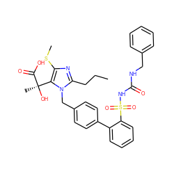 CCCc1nc(SC)c([C@@](C)(O)C(=O)O)n1Cc1ccc(-c2ccccc2S(=O)(=O)NC(=O)NCc2ccccc2)cc1 ZINC000026577571