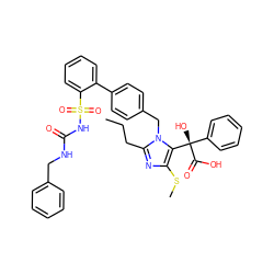 CCCc1nc(SC)c([C@@](O)(C(=O)O)c2ccccc2)n1Cc1ccc(-c2ccccc2S(=O)(=O)NC(=O)NCc2ccccc2)cc1 ZINC000026579437