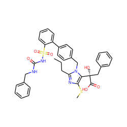 CCCc1nc(SC)c([C@@](O)(Cc2ccccc2)C(=O)O)n1Cc1ccc(-c2ccccc2S(=O)(=O)NC(=O)NCc2ccccc2)cc1 ZINC000026578644