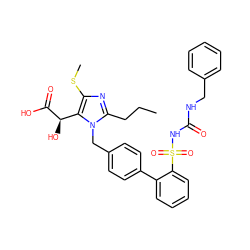 CCCc1nc(SC)c([C@@H](O)C(=O)O)n1Cc1ccc(-c2ccccc2S(=O)(=O)NC(=O)NCc2ccccc2)cc1 ZINC000026577573