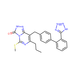 CCCc1nc(SC)n2c(=O)[nH]nc2c1Cc1ccc(-c2ccccc2-c2nnn[nH]2)cc1 ZINC000013737973