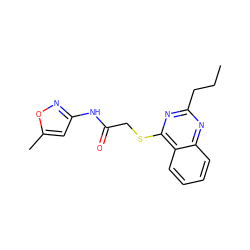 CCCc1nc(SCC(=O)Nc2cc(C)on2)c2ccccc2n1 ZINC000001342760