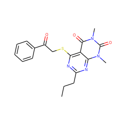 CCCc1nc(SCC(=O)c2ccccc2)c2c(=O)n(C)c(=O)n(C)c2n1 ZINC000004139011