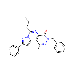 CCCc1nc2c(=O)n(Cc3ccccc3)nc(C)c2c2cc(-c3ccccc3)nn12 ZINC000036242942