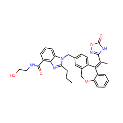 CCCc1nc2c(C(=O)NCCO)cccc2n1Cc1ccc2c(c1)COc1ccccc1/C2=C(\C)c1noc(=O)[nH]1 ZINC000117523492