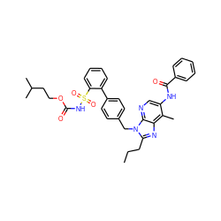 CCCc1nc2c(C)c(NC(=O)c3ccccc3)cnc2n1Cc1ccc(-c2ccccc2S(=O)(=O)NC(=O)OCCC(C)C)cc1 ZINC000027726359