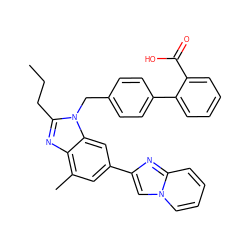 CCCc1nc2c(C)cc(-c3cn4ccccc4n3)cc2n1Cc1ccc(-c2ccccc2C(=O)O)cc1 ZINC000013732078