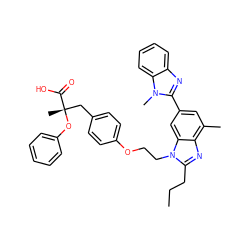 CCCc1nc2c(C)cc(-c3nc4ccccc4n3C)cc2n1CCOc1ccc(C[C@](C)(Oc2ccccc2)C(=O)O)cc1 ZINC000049695354