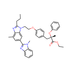 CCCc1nc2c(C)cc(-c3nc4ccccc4n3C)cc2n1CCOc1ccc(C[C@](C)(Oc2ccccc2)C(=O)OCC)cc1 ZINC000049695141