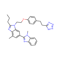 CCCc1nc2c(C)cc(-c3nc4ccccc4n3C)cc2n1CCOc1ccc(CCc2nnn[nH]2)cc1 ZINC000045255269