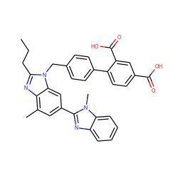 CCCc1nc2c(C)cc(-c3nc4ccccc4n3C)cc2n1Cc1ccc(-c2ccc(C(=O)O)cc2C(=O)O)cc1 ZINC000003940105