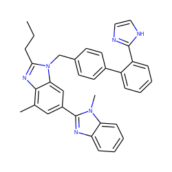 CCCc1nc2c(C)cc(-c3nc4ccccc4n3C)cc2n1Cc1ccc(-c2ccccc2-c2ncc[nH]2)cc1 ZINC000044359919