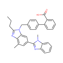 CCCc1nc2c(C)cc(-c3nc4ccccc4n3C)cc2n1Cc1ccc(-c2ccccc2C(=O)O)cc1 ZINC000001530886