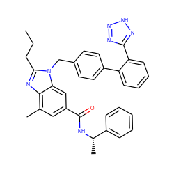 CCCc1nc2c(C)cc(C(=O)N[C@@H](C)c3ccccc3)cc2n1Cc1ccc(-c2ccccc2-c2nn[nH]n2)cc1 ZINC000653763507