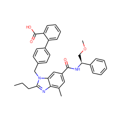 CCCc1nc2c(C)cc(C(=O)N[C@@H](COC)c3ccccc3)cc2n1Cc1ccc(-c2ccccc2C(=O)O)cc1 ZINC000653763547