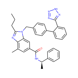 CCCc1nc2c(C)cc(C(=O)N[C@H](C)c3ccccc3)cc2n1Cc1ccc(-c2ccccc2-c2nn[nH]n2)cc1 ZINC000653765596