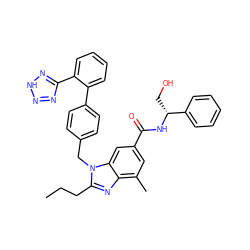 CCCc1nc2c(C)cc(C(=O)N[C@H](CO)c3ccccc3)cc2n1Cc1ccc(-c2ccccc2-c2nn[nH]n2)cc1 ZINC000653763578