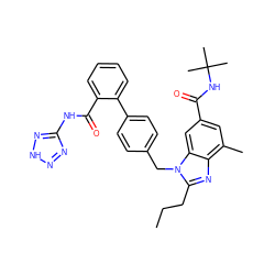 CCCc1nc2c(C)cc(C(=O)NC(C)(C)C)cc2n1Cc1ccc(-c2ccccc2C(=O)Nc2nn[nH]n2)cc1 ZINC000653709737