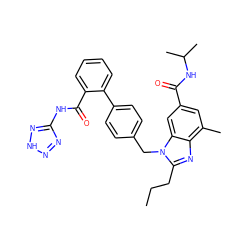 CCCc1nc2c(C)cc(C(=O)NC(C)C)cc2n1Cc1ccc(-c2ccccc2C(=O)Nc2nn[nH]n2)cc1 ZINC000653709695