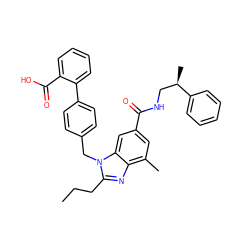 CCCc1nc2c(C)cc(C(=O)NC[C@@H](C)c3ccccc3)cc2n1Cc1ccc(-c2ccccc2C(=O)O)cc1 ZINC000653760124