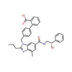 CCCc1nc2c(C)cc(C(=O)NC[C@@H](O)c3ccccc3)cc2n1Cc1ccc(-c2ccccc2C(=O)O)cc1 ZINC000653751501