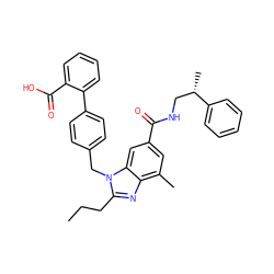 CCCc1nc2c(C)cc(C(=O)NC[C@H](C)c3ccccc3)cc2n1Cc1ccc(-c2ccccc2C(=O)O)cc1 ZINC000653760123