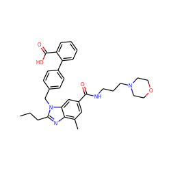 CCCc1nc2c(C)cc(C(=O)NCCCN3CCOCC3)cc2n1Cc1ccc(-c2ccccc2C(=O)O)cc1 ZINC000096935314