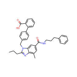 CCCc1nc2c(C)cc(C(=O)NCCCc3ccccc3)cc2n1Cc1ccc(-c2ccccc2C(=O)O)cc1 ZINC000096935313