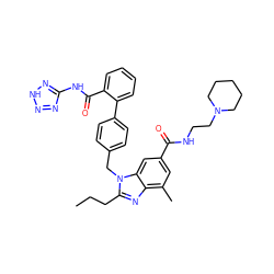 CCCc1nc2c(C)cc(C(=O)NCCN3CCCCC3)cc2n1Cc1ccc(-c2ccccc2C(=O)Nc2nn[nH]n2)cc1 ZINC000653694216