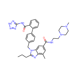 CCCc1nc2c(C)cc(C(=O)NCCN3CCN(C)CC3)cc2n1Cc1ccc(-c2ccccc2C(=O)Nc2nn[nH]n2)cc1 ZINC000653694223