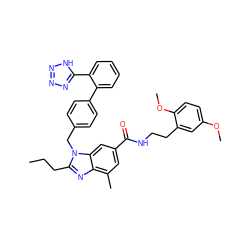 CCCc1nc2c(C)cc(C(=O)NCCc3cc(OC)ccc3OC)cc2n1Cc1ccc(-c2ccccc2-c2nnn[nH]2)cc1 ZINC000084672474