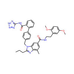 CCCc1nc2c(C)cc(C(=O)NCCc3cc(OC)ccc3OC)cc2n1Cc1ccc(-c2ccccc2C(=O)Nc2nn[nH]n2)cc1 ZINC000653697647