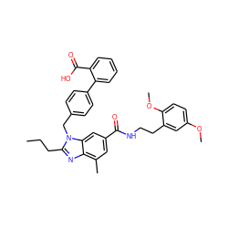 CCCc1nc2c(C)cc(C(=O)NCCc3cc(OC)ccc3OC)cc2n1Cc1ccc(-c2ccccc2C(=O)O)cc1 ZINC000072316989