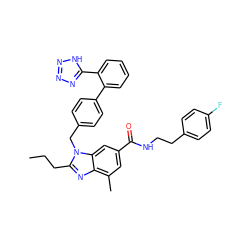 CCCc1nc2c(C)cc(C(=O)NCCc3ccc(F)cc3)cc2n1Cc1ccc(-c2ccccc2-c2nnn[nH]2)cc1 ZINC000084707610