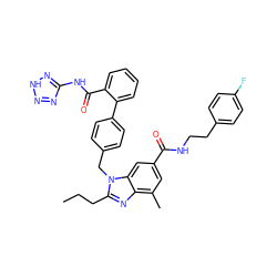 CCCc1nc2c(C)cc(C(=O)NCCc3ccc(F)cc3)cc2n1Cc1ccc(-c2ccccc2C(=O)Nc2nn[nH]n2)cc1 ZINC000653709698