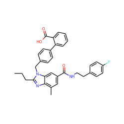 CCCc1nc2c(C)cc(C(=O)NCCc3ccc(F)cc3)cc2n1Cc1ccc(-c2ccccc2C(=O)O)cc1 ZINC000073197354