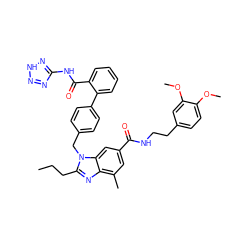 CCCc1nc2c(C)cc(C(=O)NCCc3ccc(OC)c(OC)c3)cc2n1Cc1ccc(-c2ccccc2C(=O)Nc2nn[nH]n2)cc1 ZINC000653697668