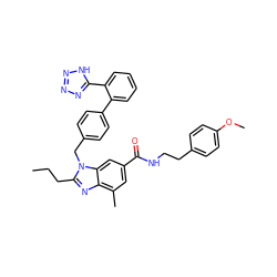 CCCc1nc2c(C)cc(C(=O)NCCc3ccc(OC)cc3)cc2n1Cc1ccc(-c2ccccc2-c2nnn[nH]2)cc1 ZINC000072316993