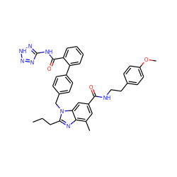 CCCc1nc2c(C)cc(C(=O)NCCc3ccc(OC)cc3)cc2n1Cc1ccc(-c2ccccc2C(=O)Nc2nn[nH]n2)cc1 ZINC000653694229