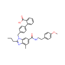 CCCc1nc2c(C)cc(C(=O)NCCc3ccc(OC)cc3)cc2n1Cc1ccc(-c2ccccc2C(=O)O)cc1 ZINC000073198487