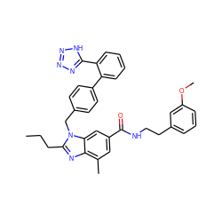 CCCc1nc2c(C)cc(C(=O)NCCc3cccc(OC)c3)cc2n1Cc1ccc(-c2ccccc2-c2nnn[nH]2)cc1 ZINC000072316992