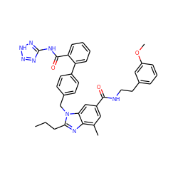 CCCc1nc2c(C)cc(C(=O)NCCc3cccc(OC)c3)cc2n1Cc1ccc(-c2ccccc2C(=O)Nc2nn[nH]n2)cc1 ZINC000653714289